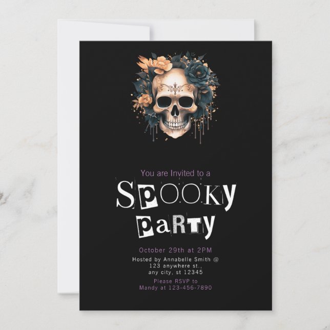 Invitación Skull and Flowe Spooky Halloween Party (Anverso)