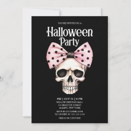 Invitación Skull Black Dots doblan la fiesta rosada de Hallow