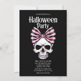 Invitación Skull Bow Strips Pink Horror Halloween Party
