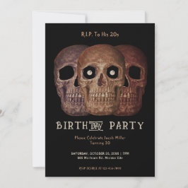 Invitación Skull Funny Brown Cumpleaños Gótico QEPD a sus 20
