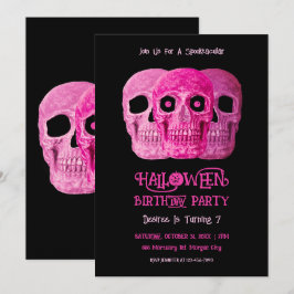 Invitación Skull Funny Gótica Girly Pink Halloween Cumpleaños