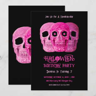 Invitación Skull Funny Gótica Girly Pink Halloween Cumpleaños