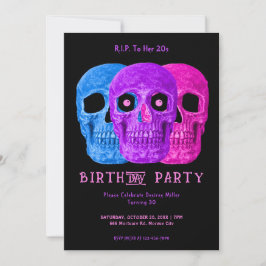 Invitación Skull Funny Morple Gothic Birthday QEPD A Sus 20 a
