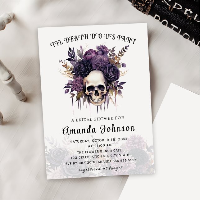 Invitación Skull Gothic Floral Halloween Bridal Shower (Subido por el creador)