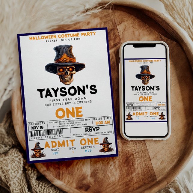 Invitación Skull Halloween 1er cumpleaños Fiesta de disfraces (Subido por el creador)