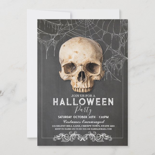 Invitación Skull Halloween Fiesta gótica Chalk (Anverso)