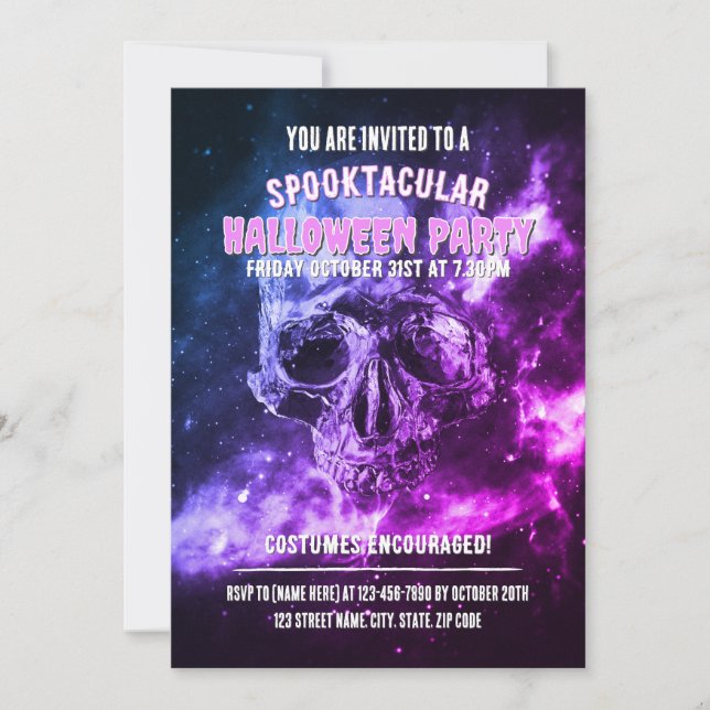 Invitación Skull in space. Halloween Party (Anverso)