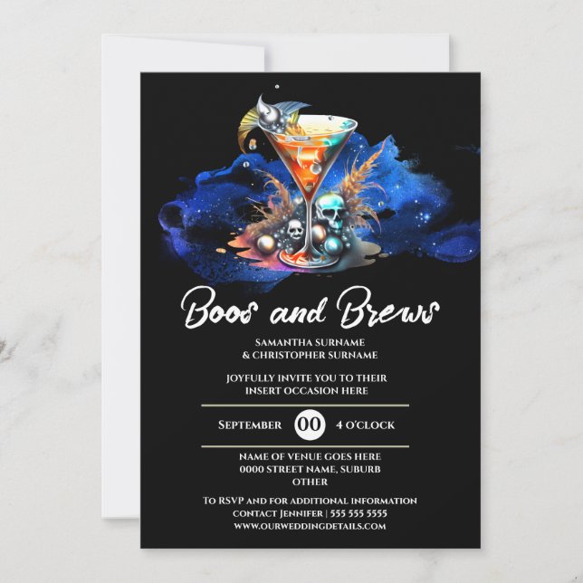 Invitación Skull martini encantado fiesta gótico de halloween (Anverso)