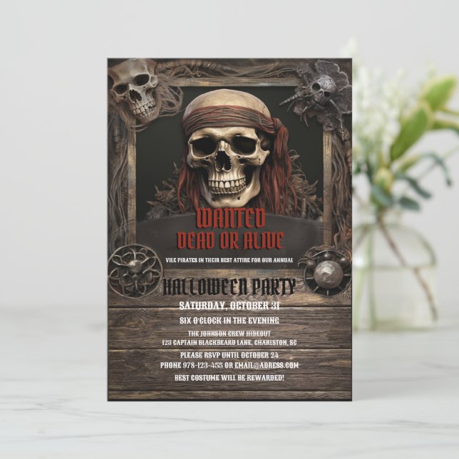Invitación Skull Pirate Wood (Anverso de pie)