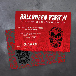 Invitación Skull Red Black Halloween Party