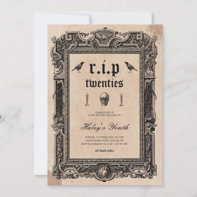 Invitación Skull RIP Twenties 20s Victorian 30th Birthday (Anverso)