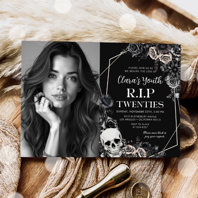 Invitación Skull RIP Twenties Floral 30 cumpleaños foto (Subido por el creador)