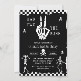 Invitación Skull Skeleton Bad to the Bone 2nd Birthday