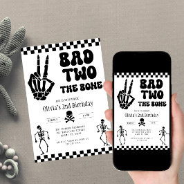 Invitación Skull Skeleton Bad to the Bone 2nd Birthday
