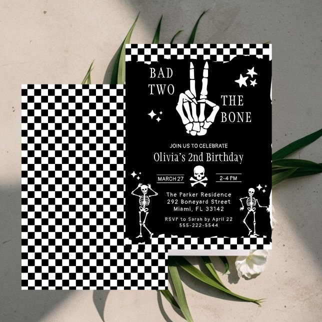 Invitación Skull Skeleton Bad to the Bone 2nd Birthday  (Subido por el creador)