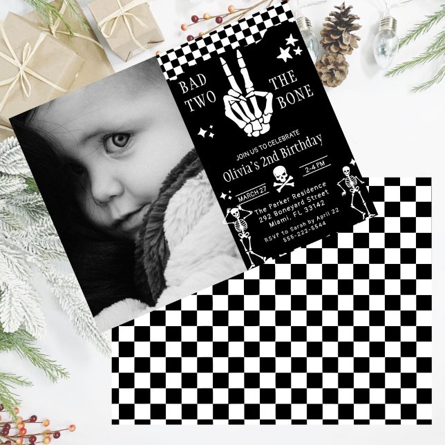 Invitación Skull Skeleton Bad to the Bone 2nd Birthday  (Subido por el creador)