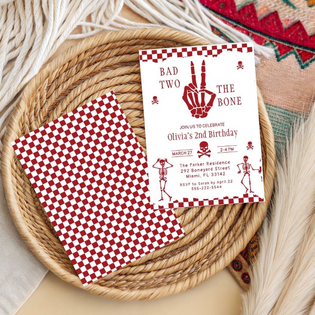 Invitación Skull Skeleton Bad to the Bone 2nd Birthday  (Subido por el creador)