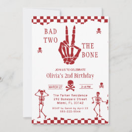 Invitación Skull Skeleton Bad to the Bone 2nd Birthday