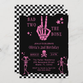 Invitación Skull Skeleton Bad to the Bone 2nd Birthday