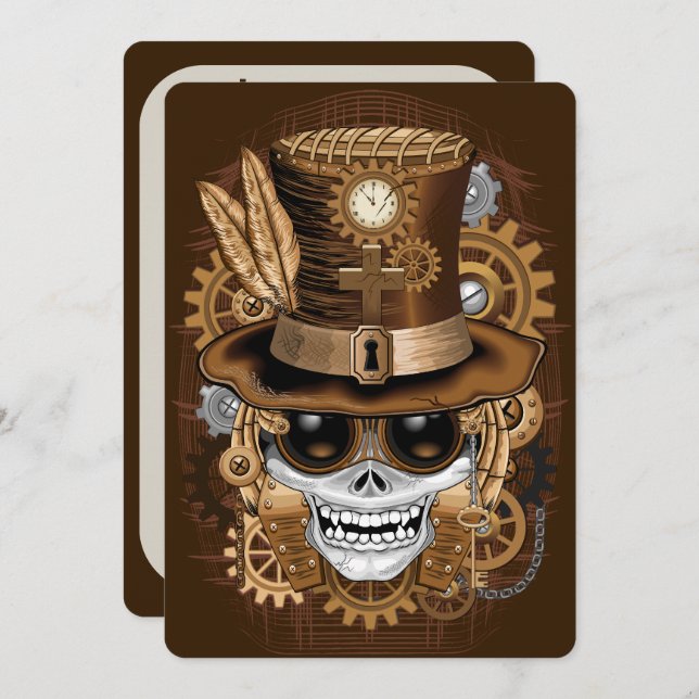 Invitación Skull Steampunk Voodoo Retro Machine (Anverso / Reverso)