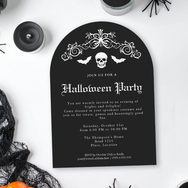 Invitación Skull Y Bats Famosos Fiesta Gótica De Halloween (Subido por el creador)