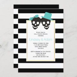 Invitación Skulls aqua azul Halloween parejas bodas ducha