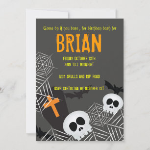 Invitación Skulls araña webs y fiesta de cumpleaños para romp