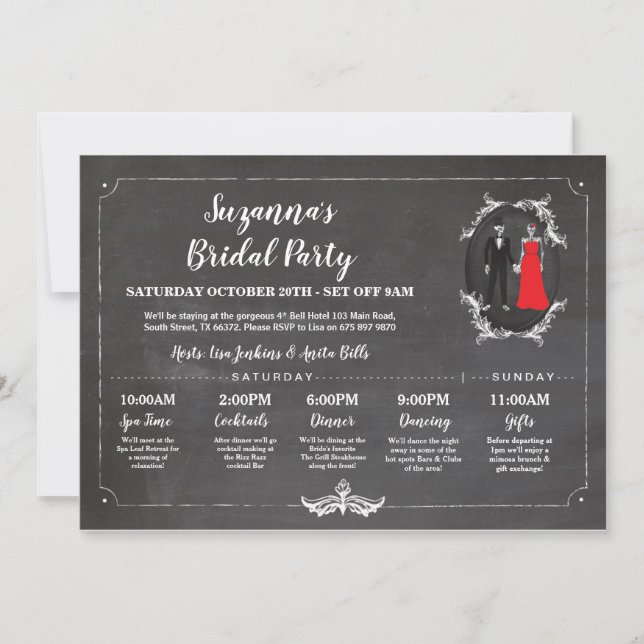 Invitación Skulls Bridal Shower Itinerary Bachelorette Chalk (Anverso)