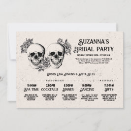 Invitación Skulls Bridal Shower Itinerary Bachelorette Rosas