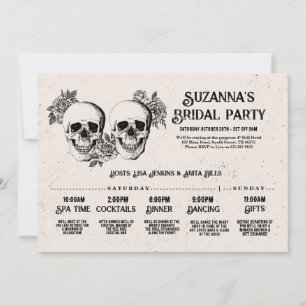 Invitación Skulls Bridal Shower Itinerary Bachelorette Rosas