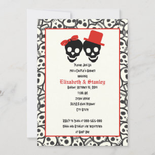 Invitación Skulls ducha de pareja de bodas negros de Hallowee