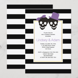 Invitación Skulls violeta Halloween bodas parejas duchan