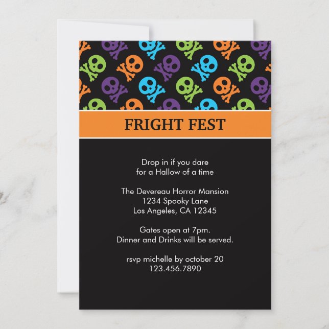 Invitación Skulls y Bones invitan a la fiesta de Halloween (Anverso)