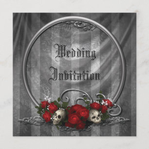 Invitación Skulls y Rosas de elegante boda gótica invitan
