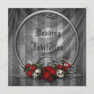 Invitación Skulls y Rosas de elegante boda gótica invitan