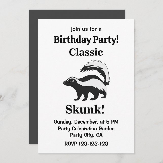 Invitación Skunk Animal Funny Birthday (Anverso / Reverso)