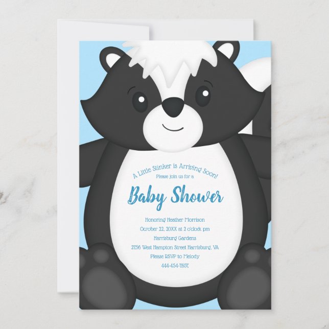 Invitación Skunk Baby Shower Blue (Anverso)