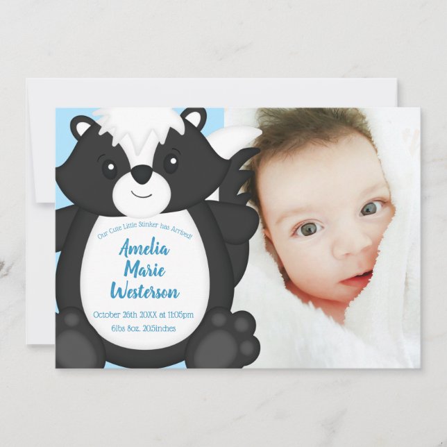 Invitación Skunk Baby Shower Blue (Anverso)