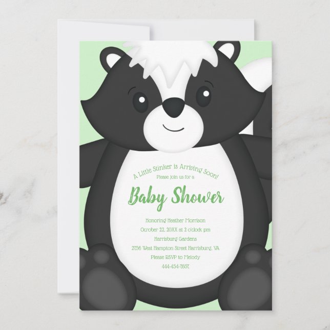 Invitación Skunk Baby Shower Green (Anverso)