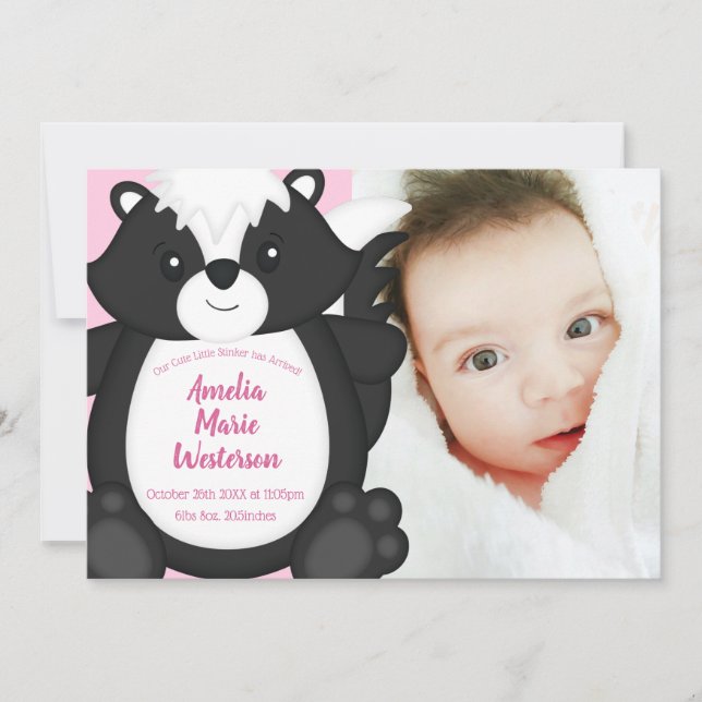 Invitación Skunk Baby Shower Pink (Anverso)