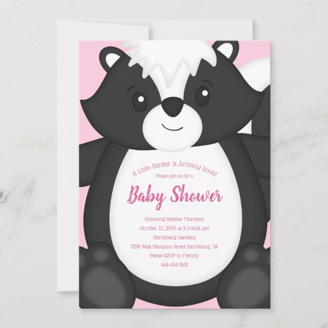 Invitación Skunk Baby Shower Pink (Anverso)