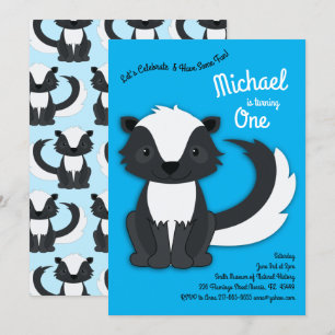 Invitación Skunk Cute Kids Primer cumpleaños Fiesta Blue Boys