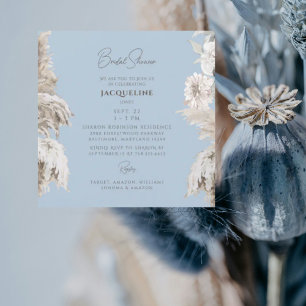 Invitación Sky Blue Boho White Floral Square Brillante Shower