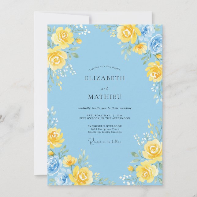 Invitación Sky Blue Floral Arrangement Wedding (Anverso)