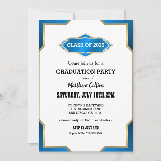 Invitación Sky Blue Graduation Invitation (Anverso)