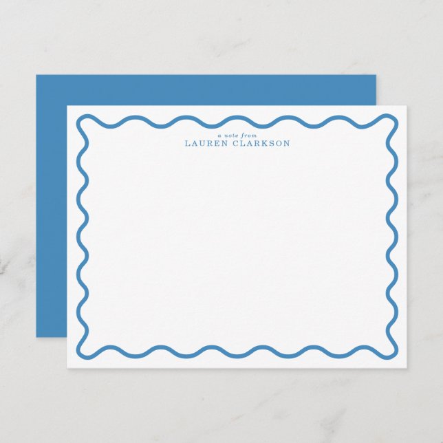 Invitación Sky Blue Modern Wavy Border Note Card (Anverso / Reverso)