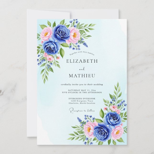 Invitación Sky Blue Polished Botanical Wedding (Anverso)