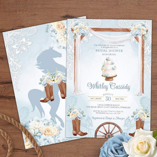 Invitación Sky Blue Rustic Country Western Bridal Shower (Subido por el creador)