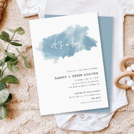 Invitación Sky Blue Watercolor Boy Baby Shower