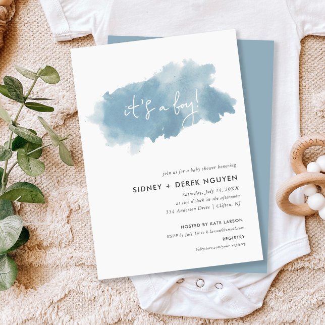 Invitación Sky Blue Watercolor Boy Baby Shower (Subido por el creador)